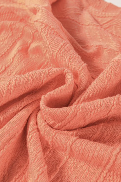 Textured Patched Pocket Short Sleeve Top Drawstring Shorts Set